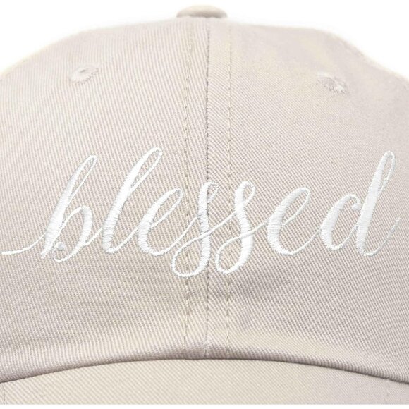 Women's Blessed Embroidered Tan Soft Cotton Classic Dad Baseball Hat Cap - Picture 2 of 5